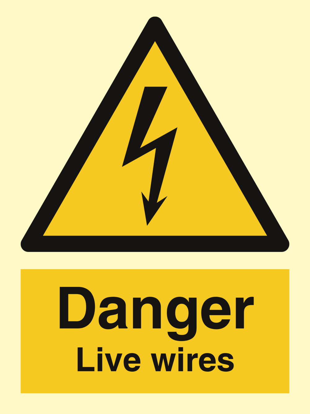 Danger Live wires - Efterlysende plast HI150 - 200 x 150 mm