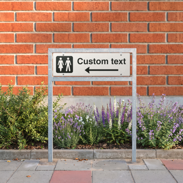 WC skilt – hvidt henvisningsskilt med venstre pil og valgfri tekst, 150 x 500 mm 3 mm alu-sandwich